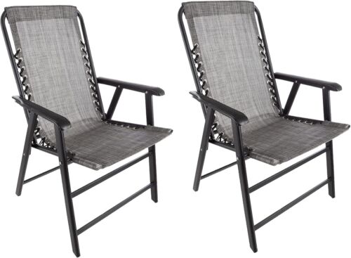 2-Pack Folding Camping Chairs, Gray Textilene