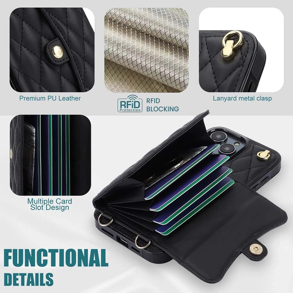 Zipper Wallet Crossbody Phone Case for iPhone 15 Pro Max 14 13 XR