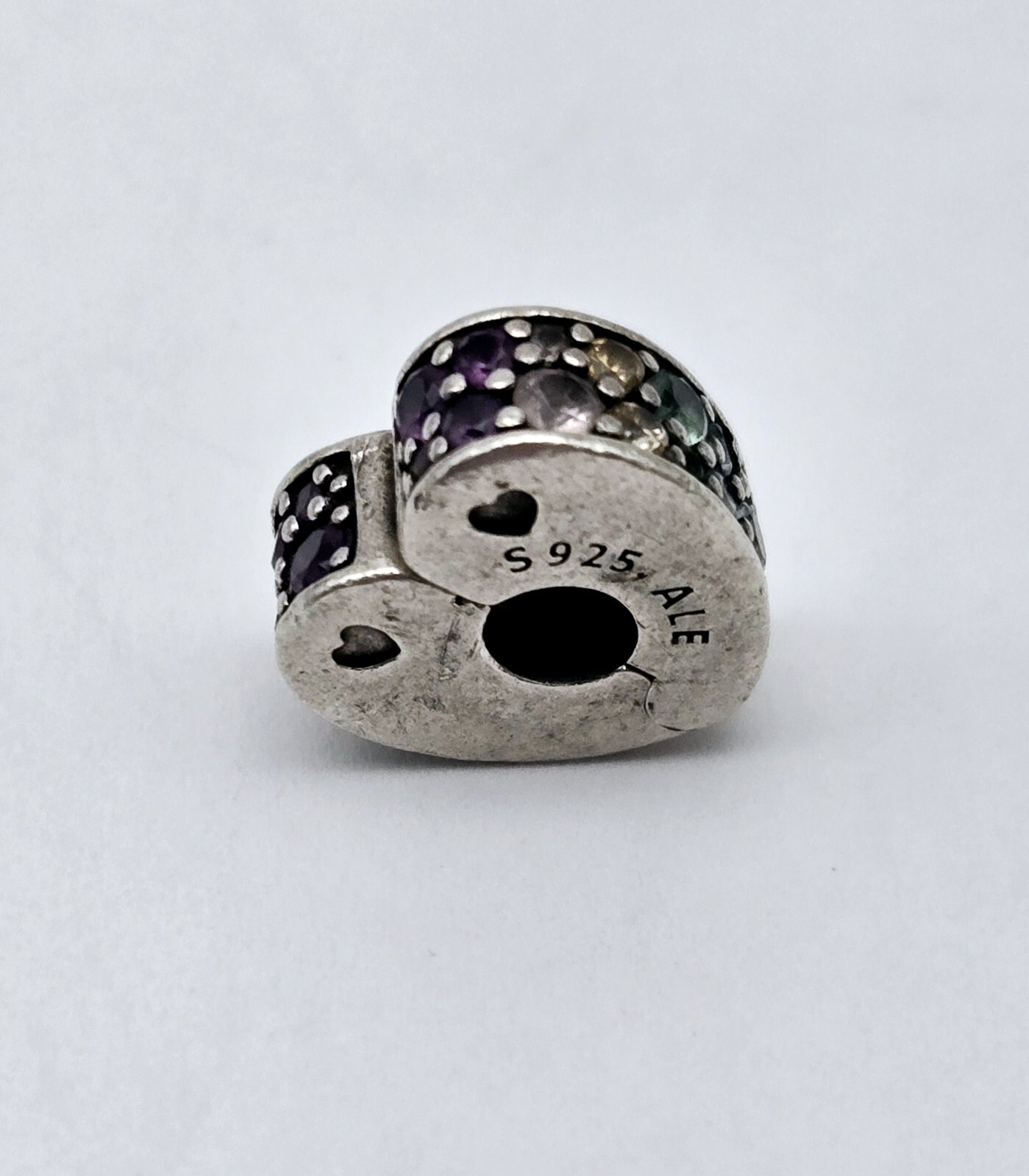 Vintage Pandora Heart Slide Charm with Colored Stones in Sterling Silver 2.2g