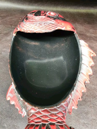 Vintage Kamakura Laquerware Sculptured Fish Dish w/Lid, JAPAN/READ - Picture 8 of 16