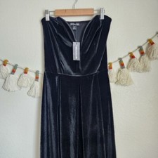 PrettyLittleThing Black Velvet Draped Wrap Bandeau Maxi Gown Dress Formal NWT 6