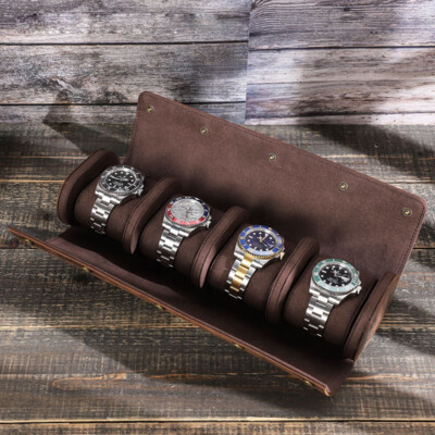 Genuine Leather Watch Roll Case Slots Organizer Holder Travel