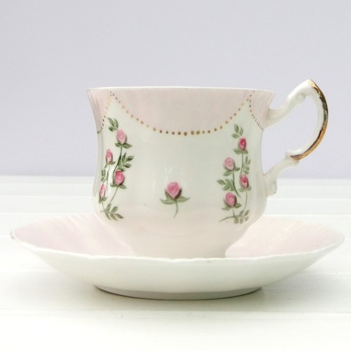 Vintage Bone China Tea Cup Saucer Duo Pink Ditsy Rosebuds