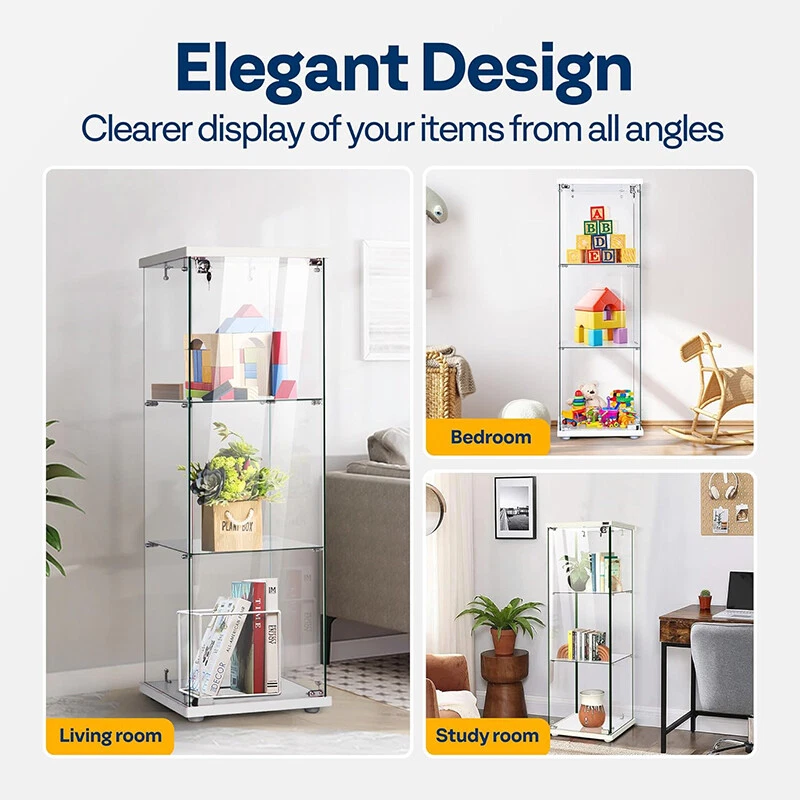 3-Shelf Glass Display Cabinet Glass Curio Cabinet Trophy Case Bookshelf w/ Lock - Image 4 of 4