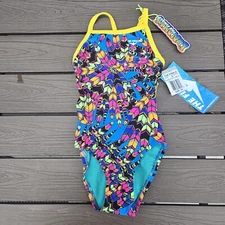 TYR The Finals Youth Girls Woodstock No Foil Swimsuit Flutterback  -Size 26 New