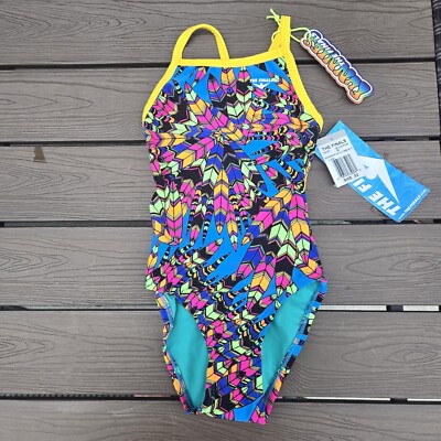 TYR The Finals Youth Girls Woodstock No Foil Swimsuit Flutterback  -Size 26 New