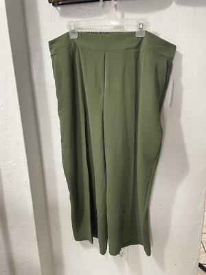 NWT SOHO APPAREL LTD Womens Wide Leg Pants CroppedGreen Elastic Waist,Size3X#15