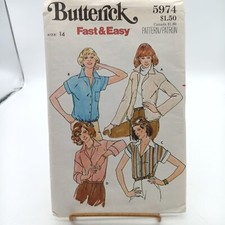 Butterick 5974 Vintage 1970s Womens Shirt Top Sewing Pattern Size 14