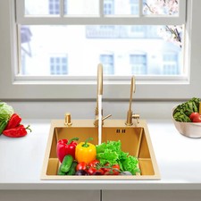 20" Kitchen Sink Countertop Drop-in w/ Faucet Draining Basket Soap Dispenser