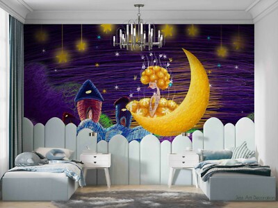 3D Moon Castle Elf Silk Thread Self-adhesive Removable Wallpaper Murals Wall 224