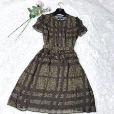 BURBERRY LONDON Nova Check Dress Short Sleeve belt 100% Silk Khaki Size 38 women
