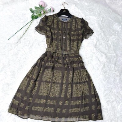 Robe à carreaux BURBERRY LONDON Nova ceinture manches courtes 100% soie kaki ... - Photo 1/4