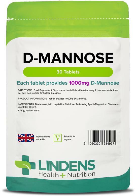 D-Mannose 1000mg 30 Tablets Urinary Tract Infection Cystitis UTI Bladder Lindens