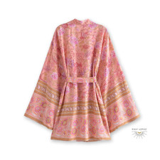Whimsical Pink Butterfly Short Kimono Robe, Kimono Jacket, Boho Coverup Robe, Dr