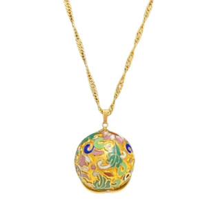 Authentic Vintage Cloisonne Gold Plated Caged Floral Design Necklace
