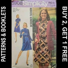 Vtg Simplicity Designer Fashion Dress & Cardigan Pattern #5908 Size 10 CUT