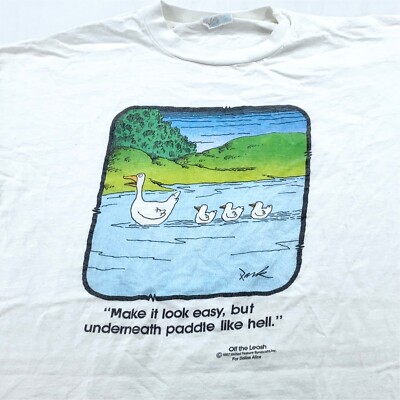 vtg 80s DUCKS MAKE IT LOOK EASY BUT UNDERNEATH PADDLE LIKE HELL T-Shirt LARGE