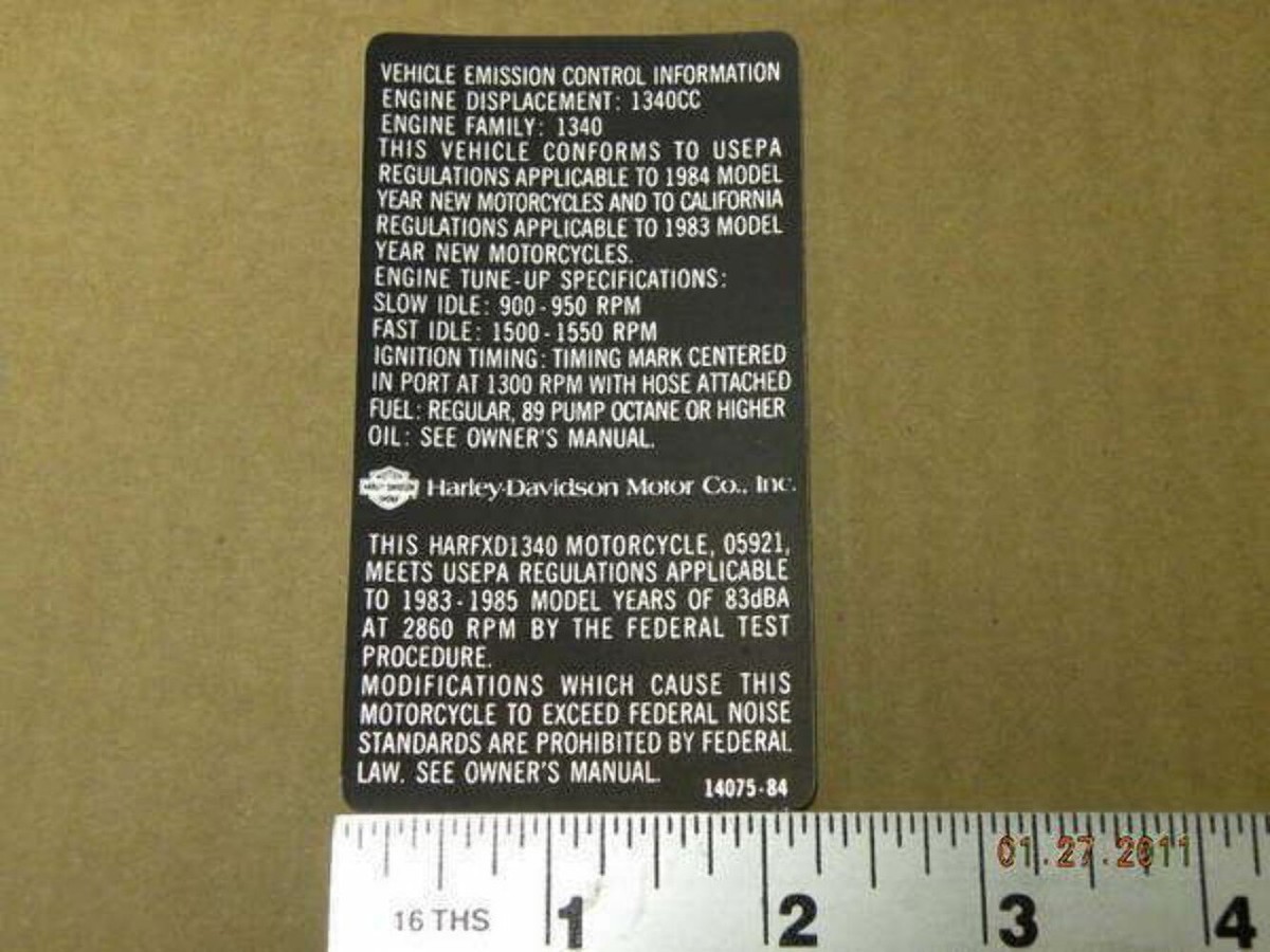 NOS Replacement Frame Decal Emission Sticker Harley FXD 1340