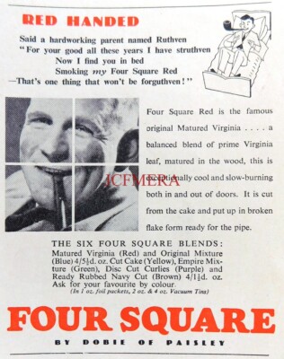 ''FOUR SQUARE'' Pfeifentabak Vintage ANZEIGE #3: Kleiner Druck von 1950 670/125