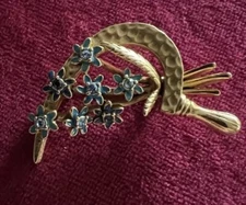 Joan Rivers Harvest Blue Enamel Rhinestones 'Forget Me Not' Flowers Brooch Pin
