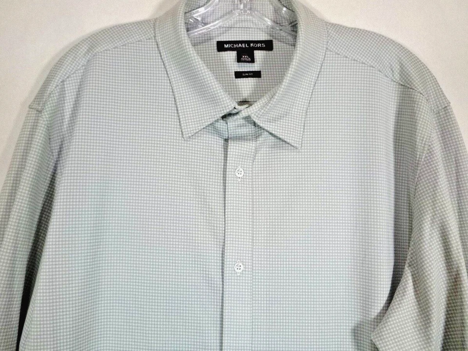 Michael Kors-Mens Long Sleeve Performance Button-Down Shirt-2XL XXL-Lite Gray - Image 2 of 4