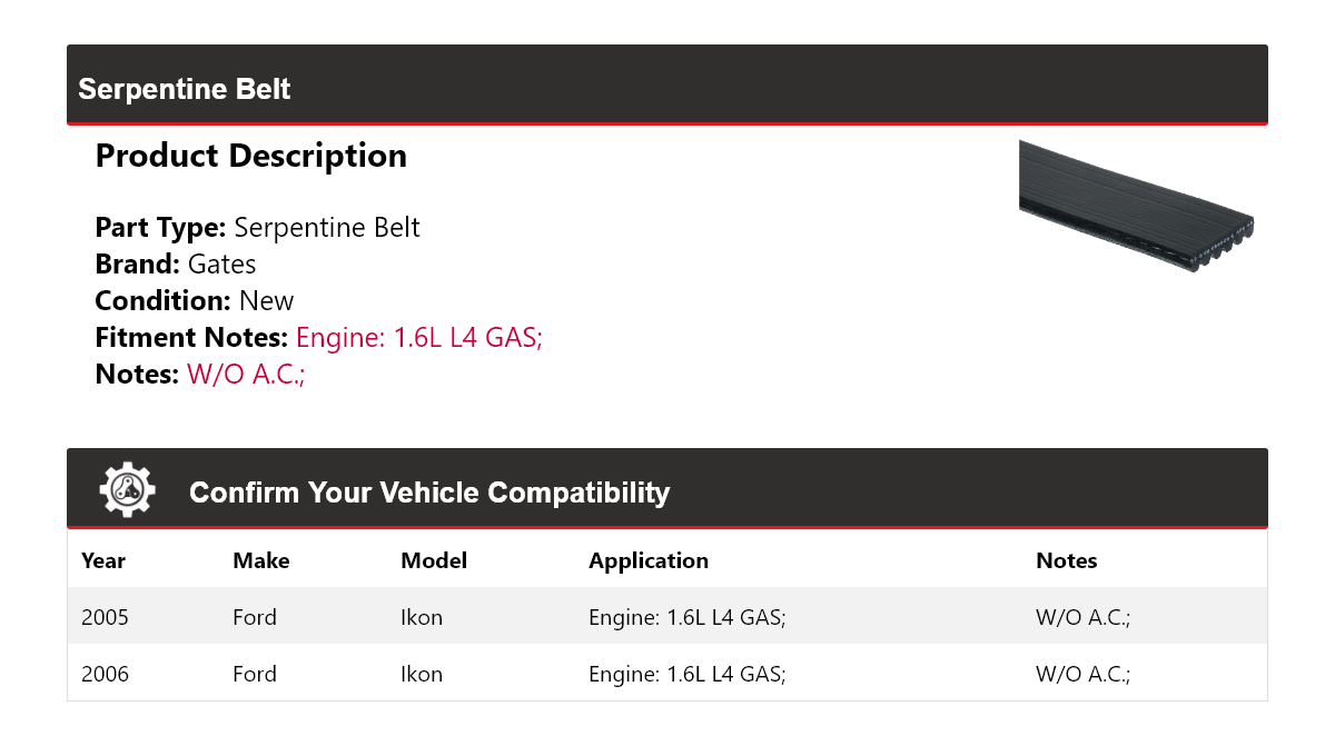 For 2005-2006 Ford Ikon L4 GAS Serpentine Belt Gates