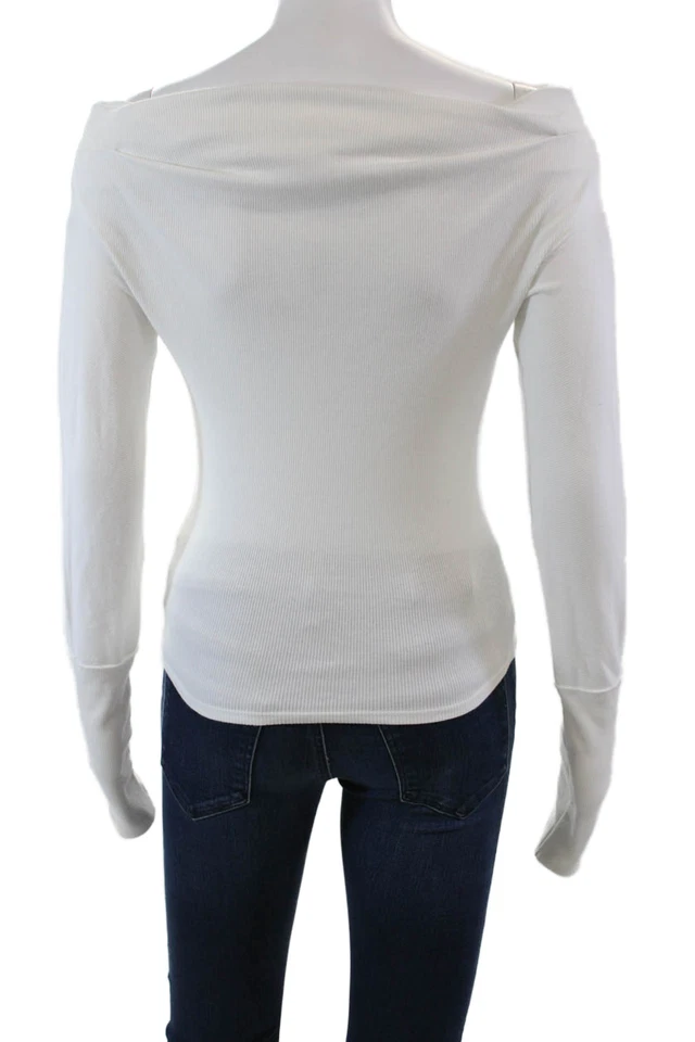We The Free Womens Off The Shoulder Long Sleeve Ribbed Top White Size X - Image 3 of 4