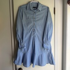 Quince Organic Cotton Striped Flounce Hem Shirt Dress Blue White XS RK001