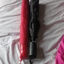 Red Black Compact Folding Men's Umbrella Solid Pattern Set of 2