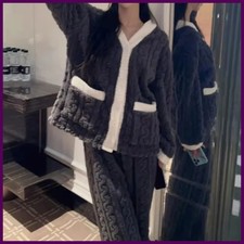 2pcs/Set Autumn and Winter Pajamas Women Thickened Padded Warm Students Coral