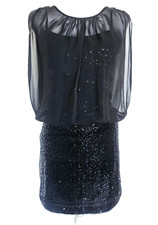 Adrianna Papell Black Sequin and Sheer Evening Party Women's Dress Size 8