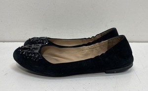 Tory Burch Black Suede Crystal Embellished Logo Ballet Flats Size 8.5