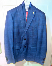 Marc Darcy Blue Check 3-Piece Tweed Suit 38R Chest 38" Waist 34" Leg 34"