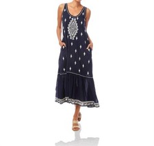 Karen Kane Embroidered Sleeveless Midi Dress Navy With Cream