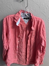 Tommy Hilfiger Button Up Coral Shirt Mens Linen Blend Long Sleeve