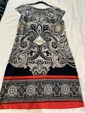 Signature by Camryn Paisley Shift Dress Scoop Neck Cap Sleeve Size 12