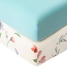 SDIII 2-Pack Floral Crib Sheets for Baby Girl 52x28 - Stretchy Microfiber Jersey