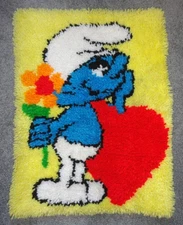 Vintage Smurf Latch Hook 1980s 24"x18"
