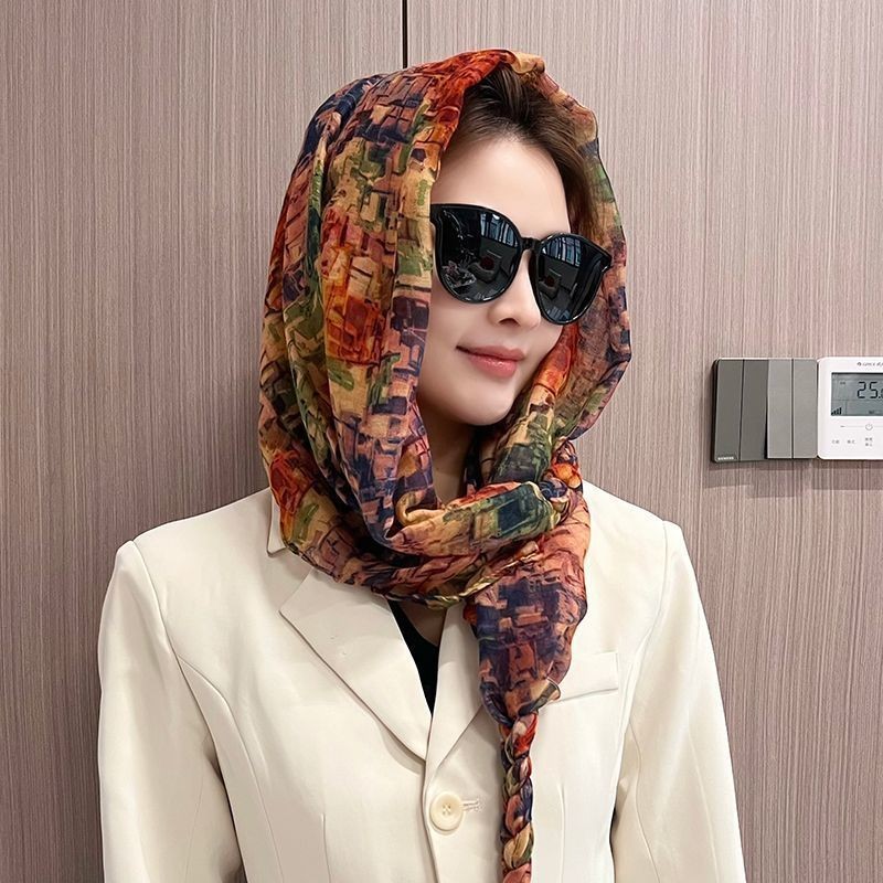 Colorful Print Long Scarf for Women Fashion Head Wrap Neck Shawl Sunscreen Veil