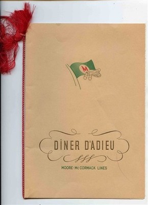 Moore McCormack Lines Diner D'Adieu Menu 1948 SS Uruguay Capt Albert Spaulding