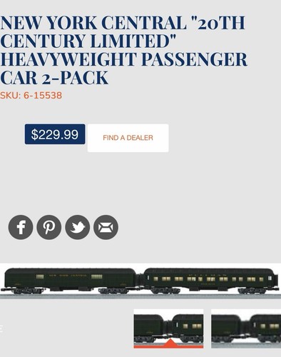 Coche de pasajeros Lionel NYC siglo XX limitado peso pesado paquete de 2 6-15538 | Zustand: New