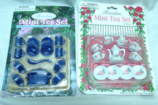 2 NOS Mini Porcelain Tea Set 11-Piece Floral Pattern  Blue cookware pot pan mug