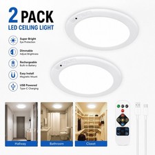 2 LED Ceiling Light Rechargeable Motion Sensor Remote Closet Light White