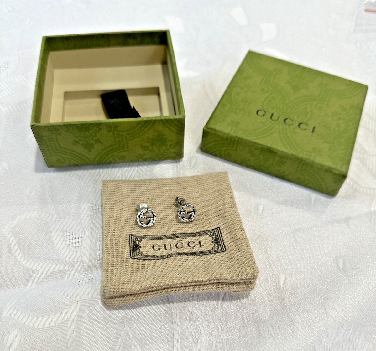 Gucci Interlocking Silver Stud Earrings with Gucc… - image 1