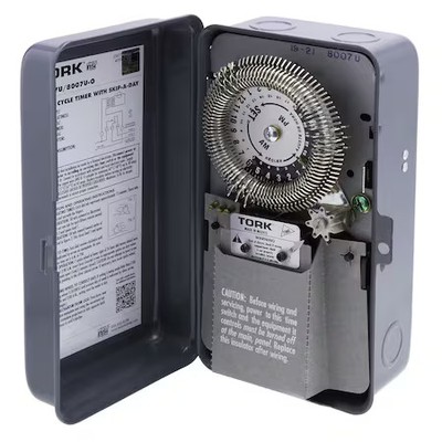 Nsi Tork 8007U Electromechanical Timer, 24 Hr, Spdt, Metal