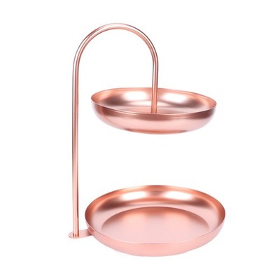 2 Tiered Fruit Tray Large Capacity Simple Nordic Style Rose Gold Metal Snack SET