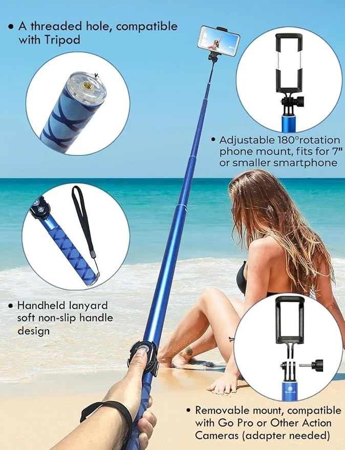 Topfit 118'' 9.8ft Long Selfie Stick for iPhone, Android, Extended Super Long - Image 4 of 4