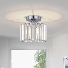 Semi Flush Mount Modern Chandelier, Crystal Ceiling Light Fixture, Small Clos...