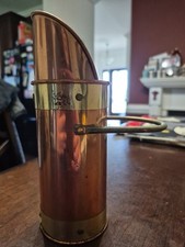 De colección 8" latón y cobre chimenea fósforo soporte antiguo carbón cubo lanzadera