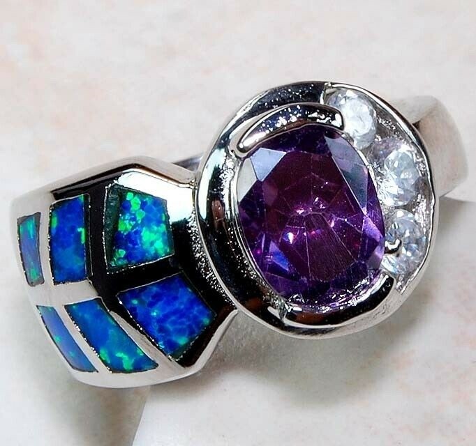 2CT Amethyst 925 Solid Sterling Silver Ring Jewelry Sz 8 GA3-3